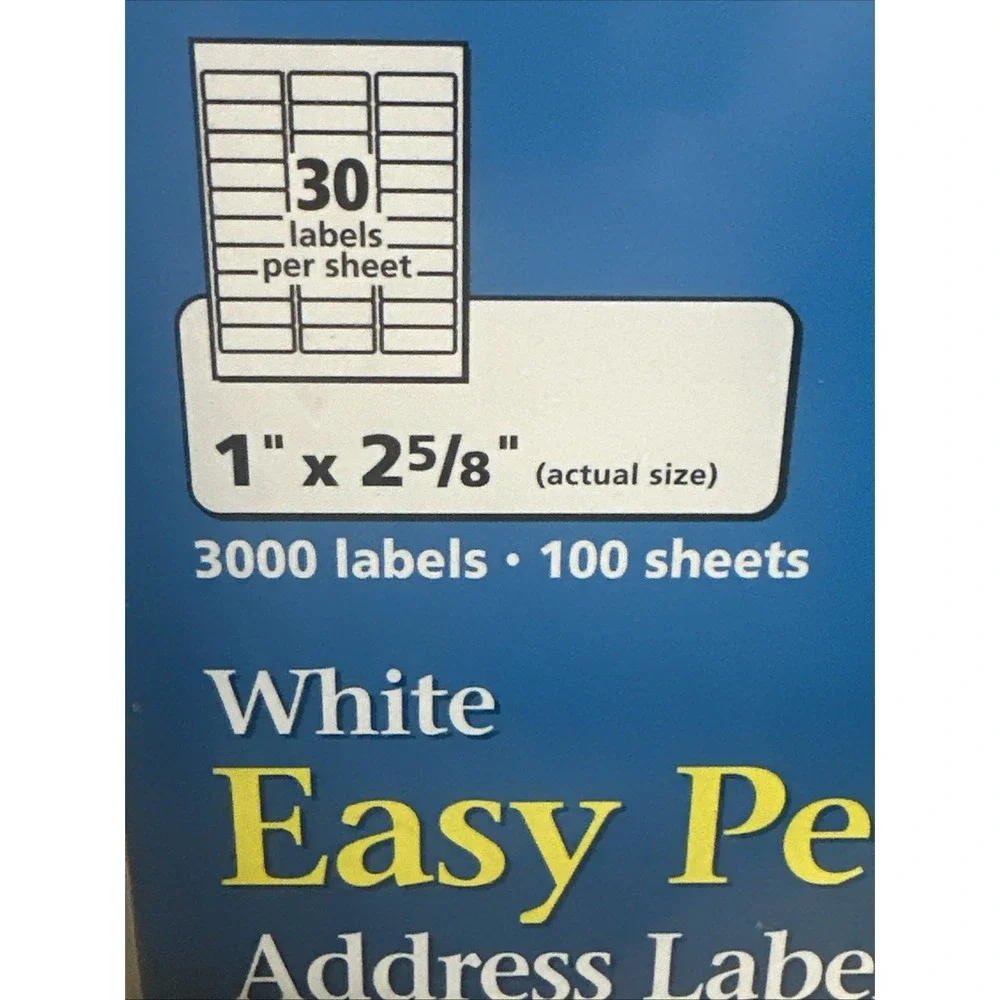Avery Easy Peel Mailing Address Labels Laser 1‎ x 2 5/8 White 3000/Box 5160